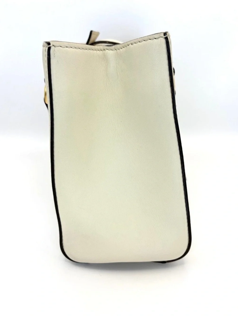 Gucci Cream Leather Sylvie Top-Handle Satchel with Blue and Red Web Stripe